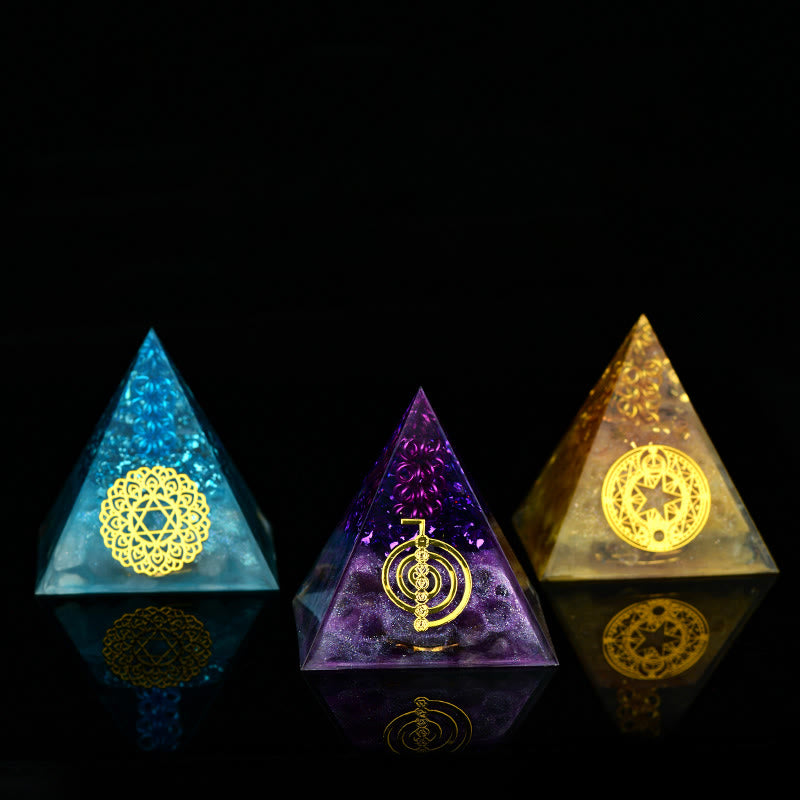 Pyramide énergétique orgonite en pierre brute de cristal Olivenorma de 5 cm