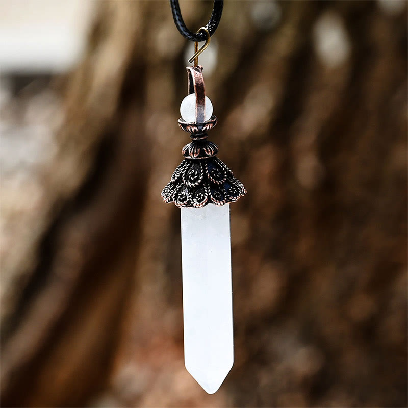 Collier pendentif hexagonal en cristal naturel de méditation Olivenorma