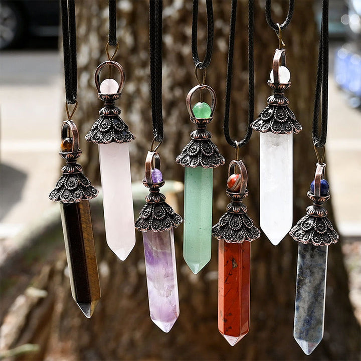 Collier pendentif hexagonal en cristal naturel de méditation Olivenorma