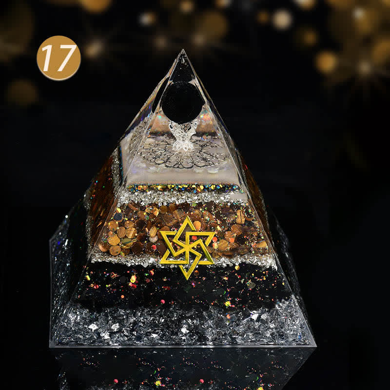 Boule de cristal d'énergie de chakra Olivenorma, pyramide d'orgone