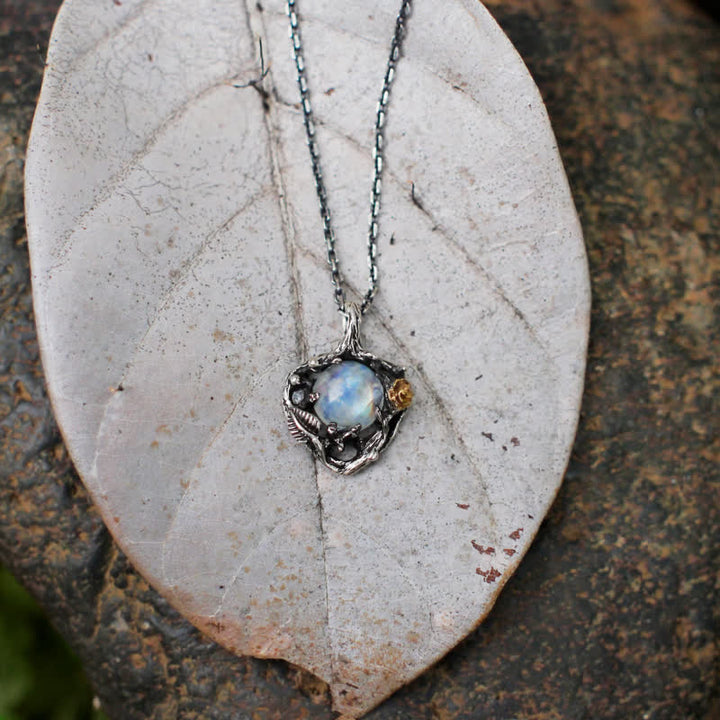 Collier pendentif en pierre de lune et rose Olivenorma