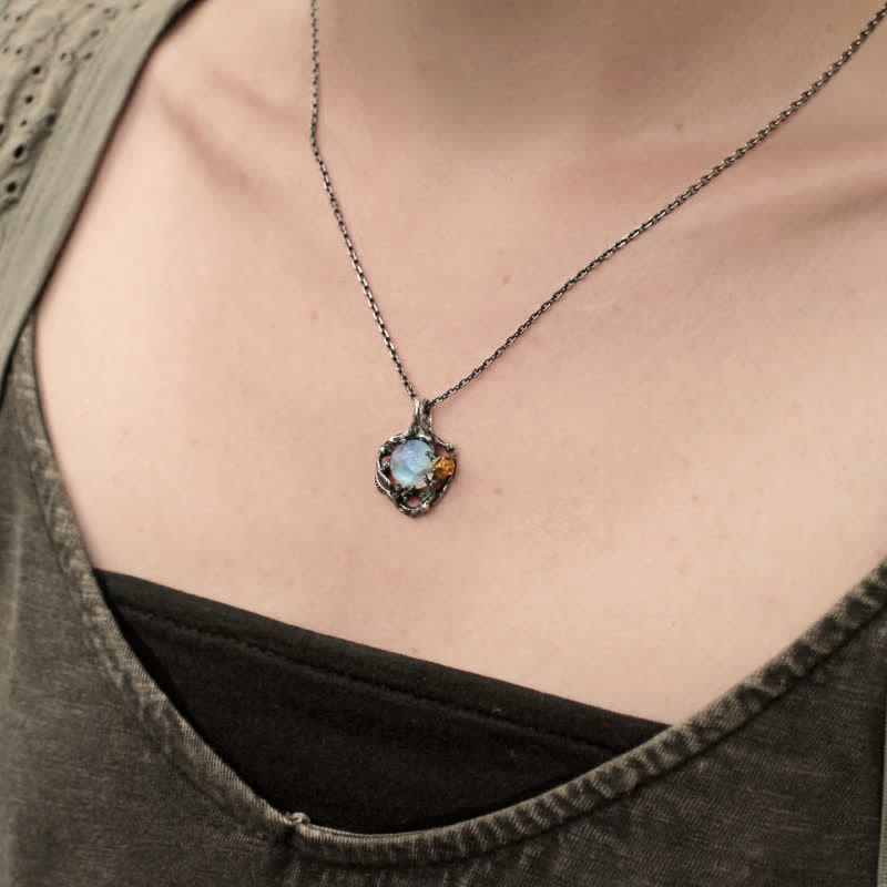 Collier pendentif en pierre de lune et rose Olivenorma