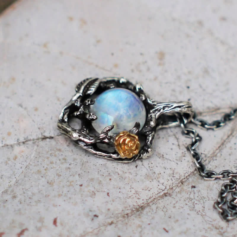 Collier pendentif en pierre de lune et rose Olivenorma