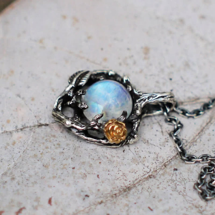 Collier pendentif en pierre de lune et rose Olivenorma