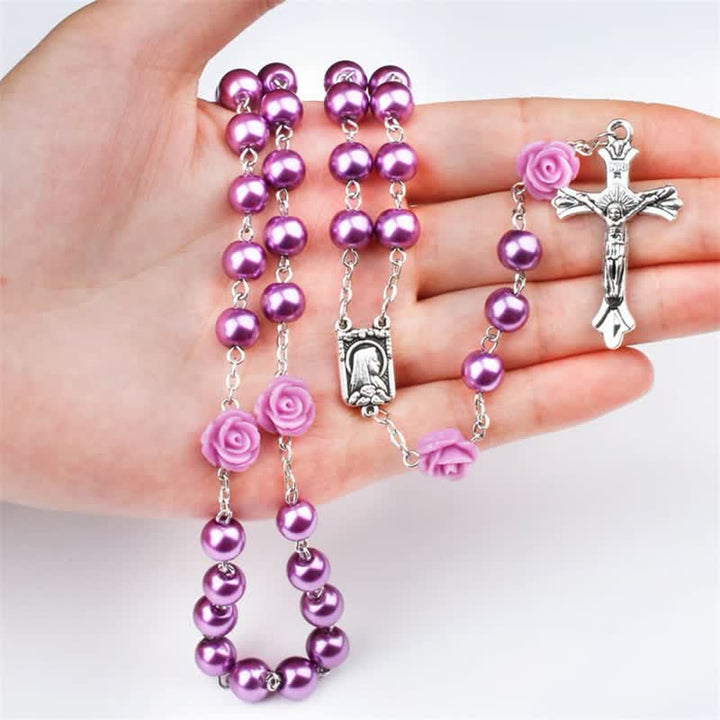 Collier chapelet en perles de verre violettes Olivenorma
