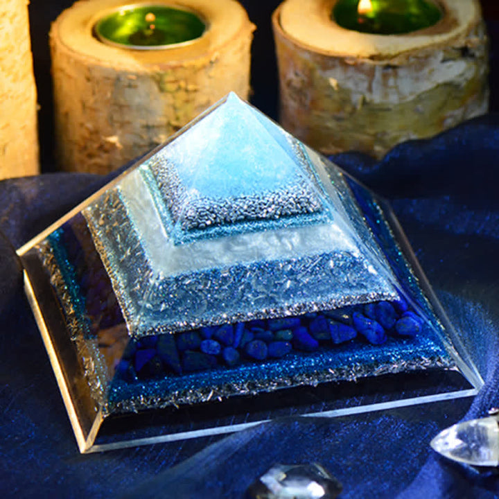 Pyramide d'orgone en lapis-lazuli Olivenorma « Keep Peace »