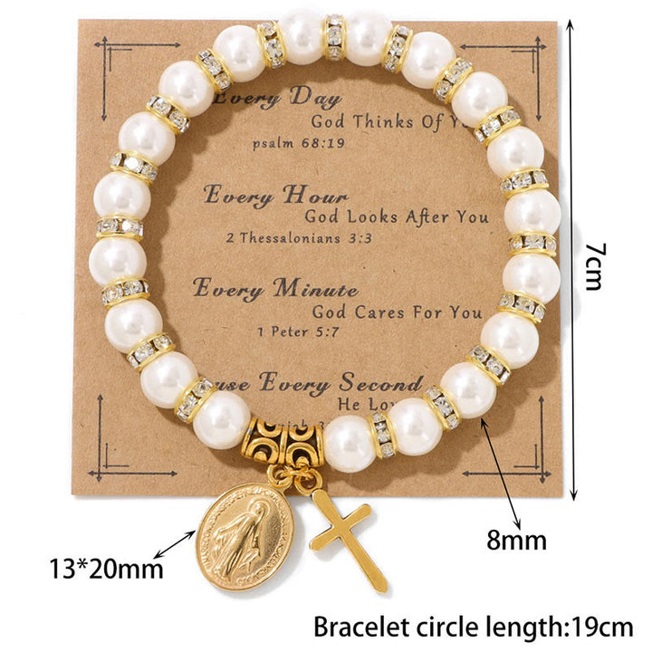 Bracelet en perles de coquillage blanc avec croix chrétienne Olivenorma