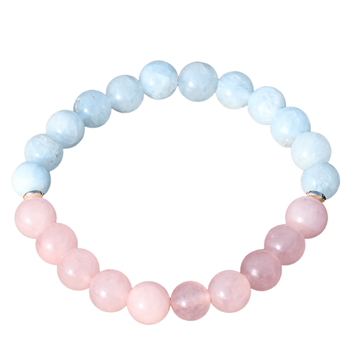 Bracelet élastique en perles d'aigue-marine et de quartz rose naturel Olivenorma