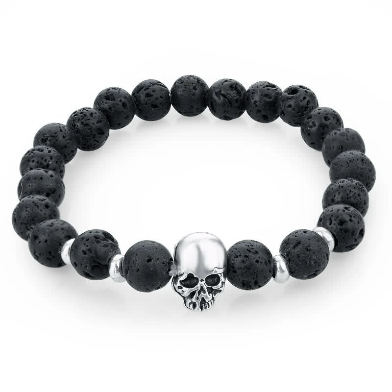Bracelet élastique pour homme avec tête de mort en pierre naturelle Olivenorma