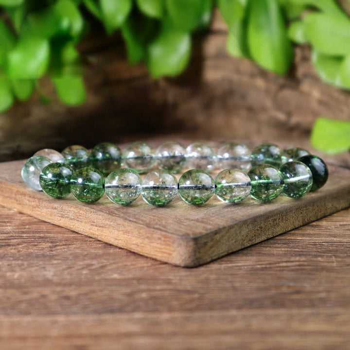 Bracelet en perles de quartz fantôme vert Olivenorma 6-14 mm