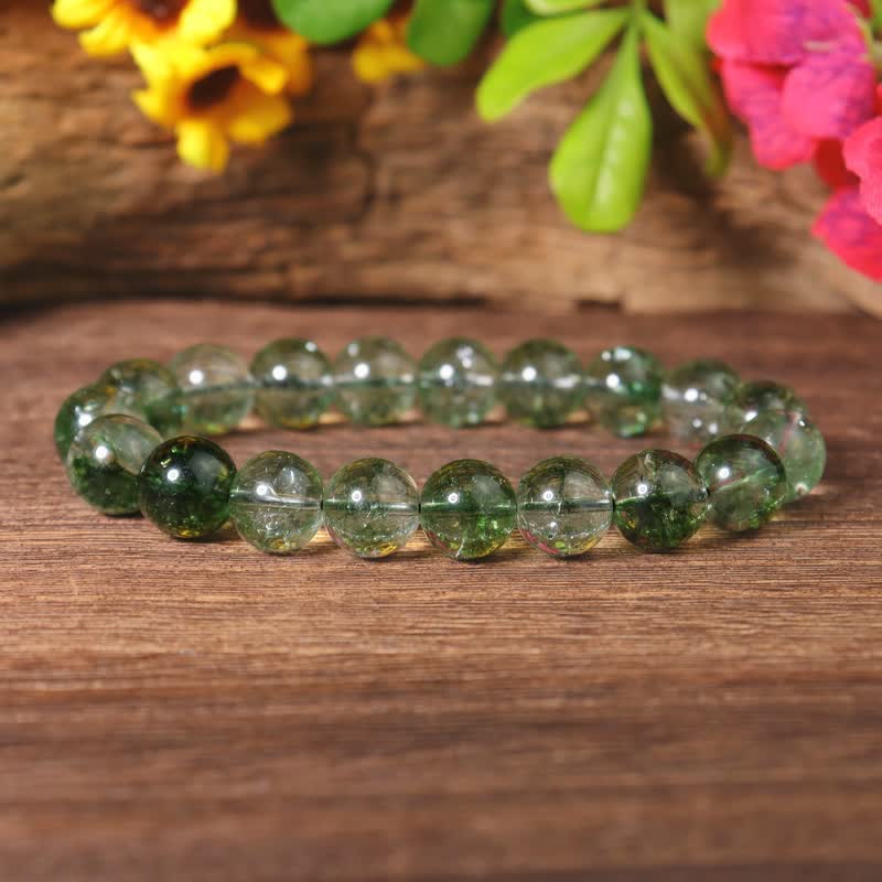 Bracelet en perles de quartz fantôme vert Olivenorma 6-14 mm