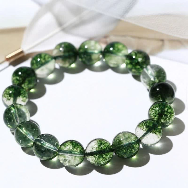 Bracelet en perles de quartz fantôme vert Olivenorma 6-14 mm