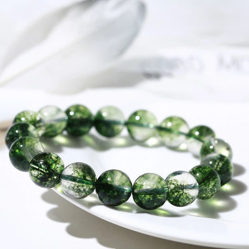 Bracelet en perles de quartz fantôme vert Olivenorma 6-14 mm