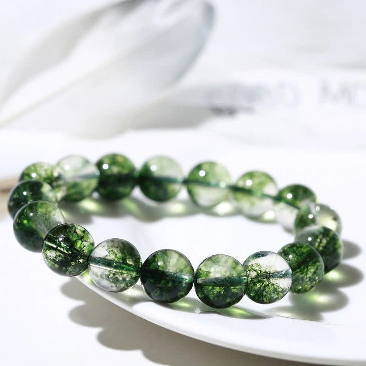 Bracelet en perles de quartz fantôme vert Olivenorma 6-14 mm