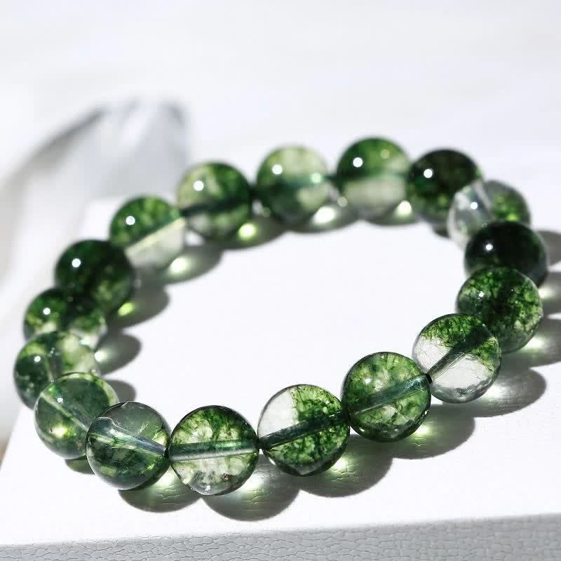 Bracelet en perles de quartz fantôme vert Olivenorma 6-14 mm