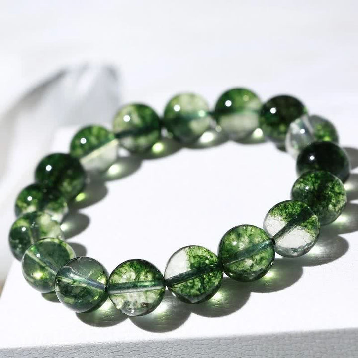 Bracelet en perles de quartz fantôme vert Olivenorma 6-14 mm