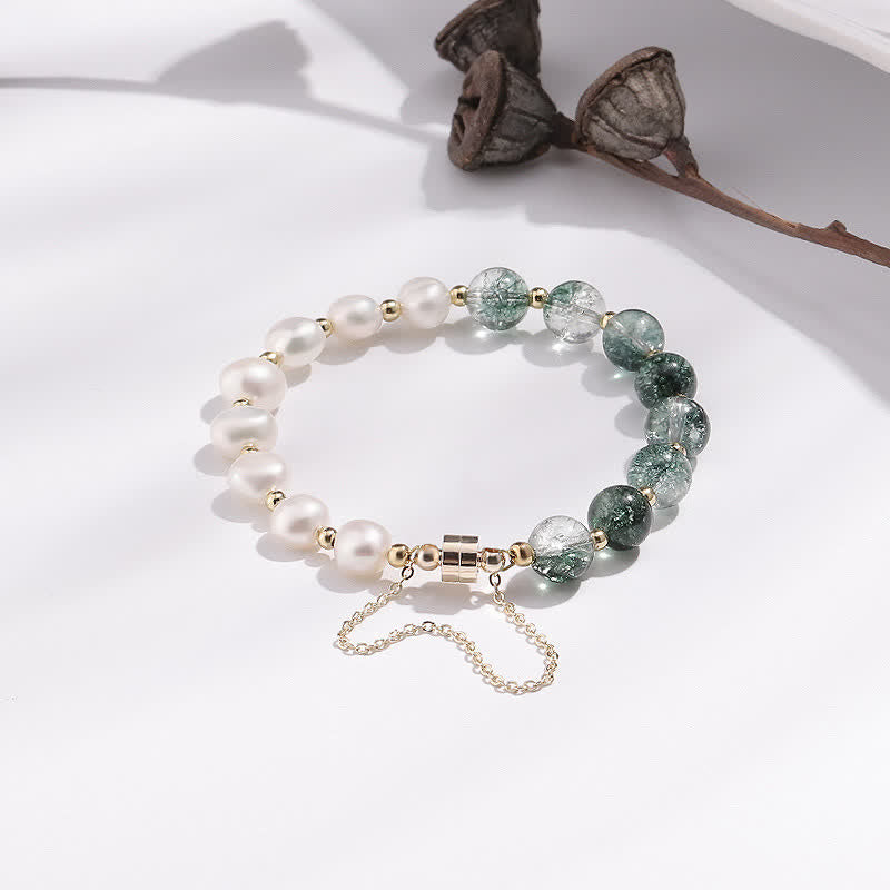 Bracelet en perles d'eau douce en quartz fantôme vert Olivenorma