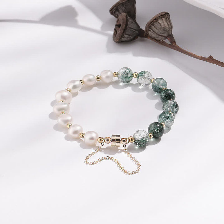 Bracelet en perles d'eau douce en quartz fantôme vert Olivenorma