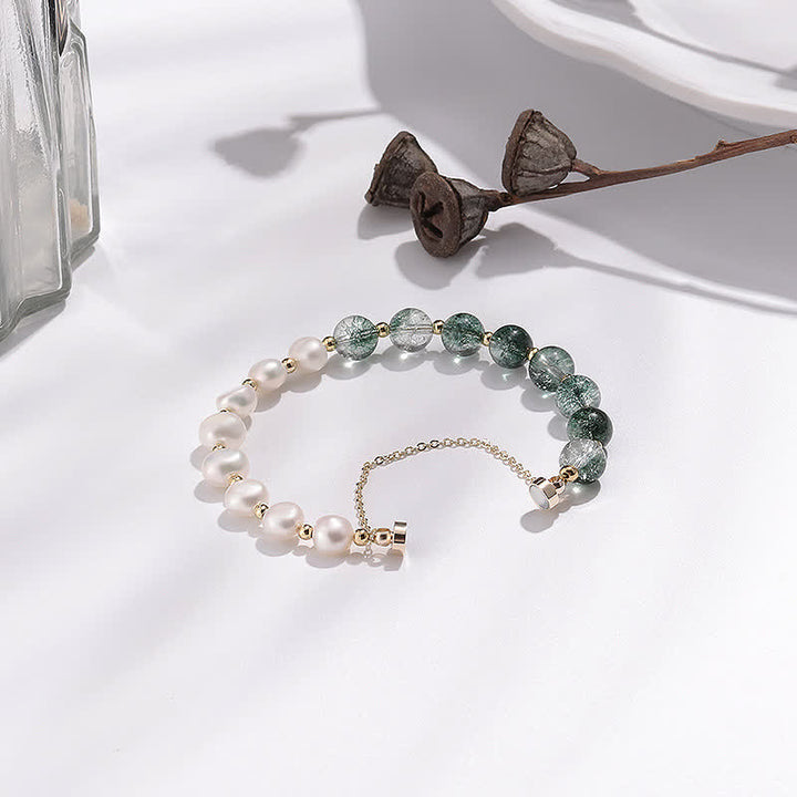 Bracelet en perles d'eau douce en quartz fantôme vert Olivenorma