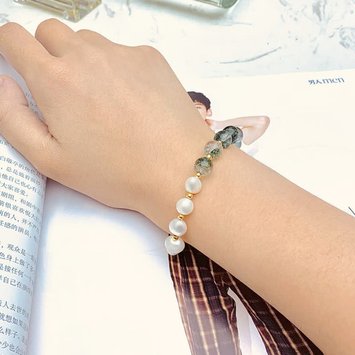Bracelet en perles d'eau douce en quartz fantôme vert Olivenorma