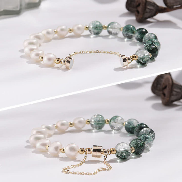 Bracelet en perles d'eau douce en quartz fantôme vert Olivenorma