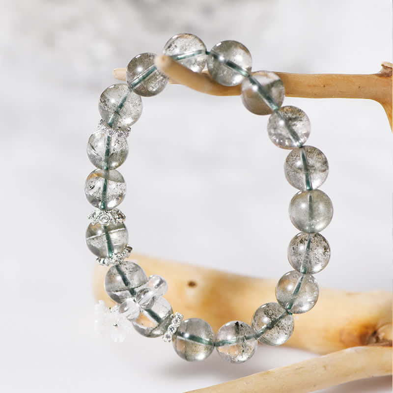 Bracelet en perles de quartz fantôme vert Olivenorma de 10 mm