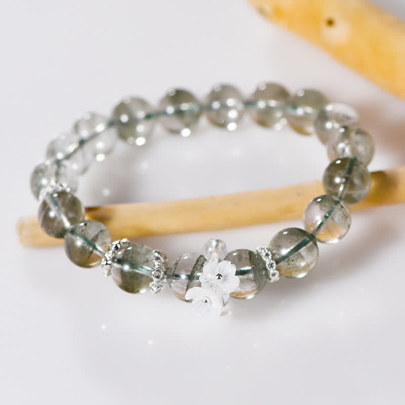 Bracelet en perles de quartz fantôme vert Olivenorma de 10 mm