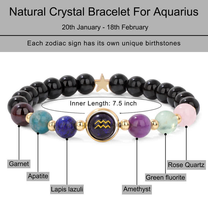 Bracelet en perles de grès bleu et onyx noir avec signe du zodiaque Olivenorma