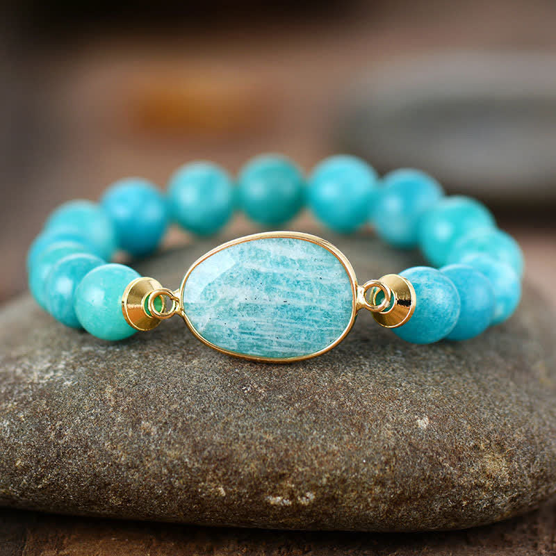 Bracelet en perles d'amazonite naturelles de 10 mm Olivenorma