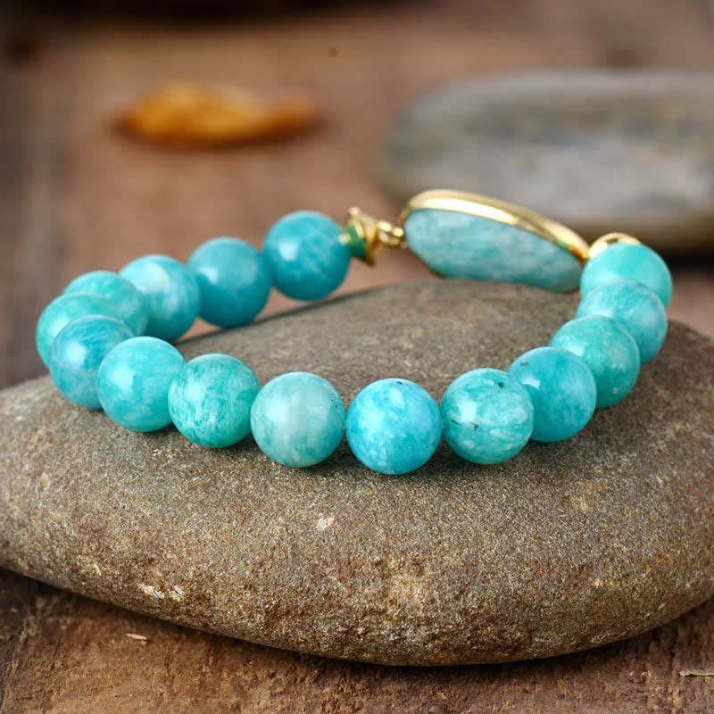 Bracelet en perles d'amazonite naturelles de 10 mm Olivenorma
