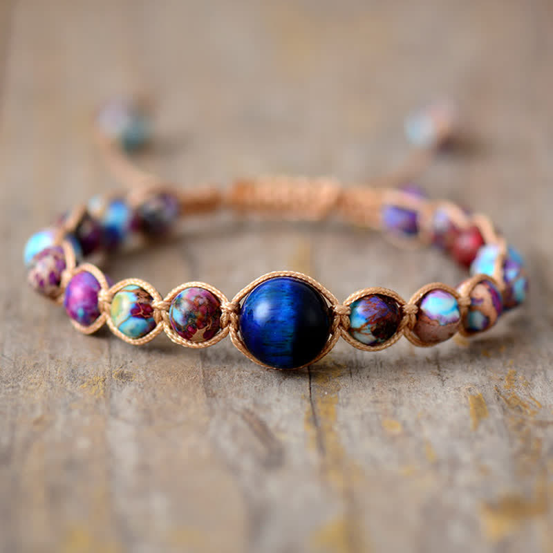 Bracelet de perles en pierre empereur violette et œil de tigre bleu Olivenorma