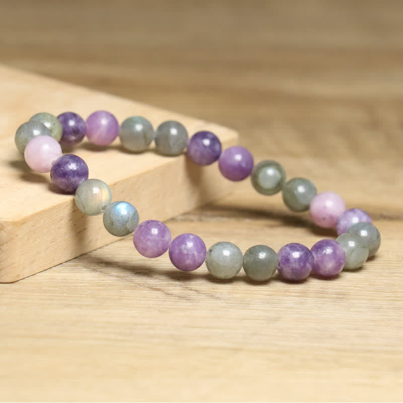 Bracelet pour femme en perles de lépidolite et pierre de lune naturelle Olivenorma