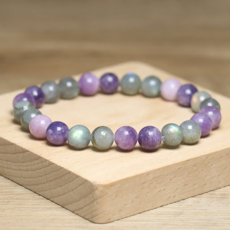 Bracelet pour femme en perles de lépidolite et pierre de lune naturelle Olivenorma