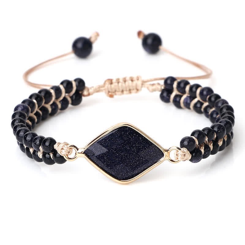 Bracelet tressé à double rangée de perles en pierre naturelle Olivenorma