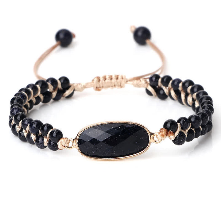 Bracelet tressé à double rangée de perles en pierre naturelle Olivenorma