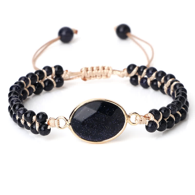 Bracelet tressé à double rangée de perles en pierre naturelle Olivenorma