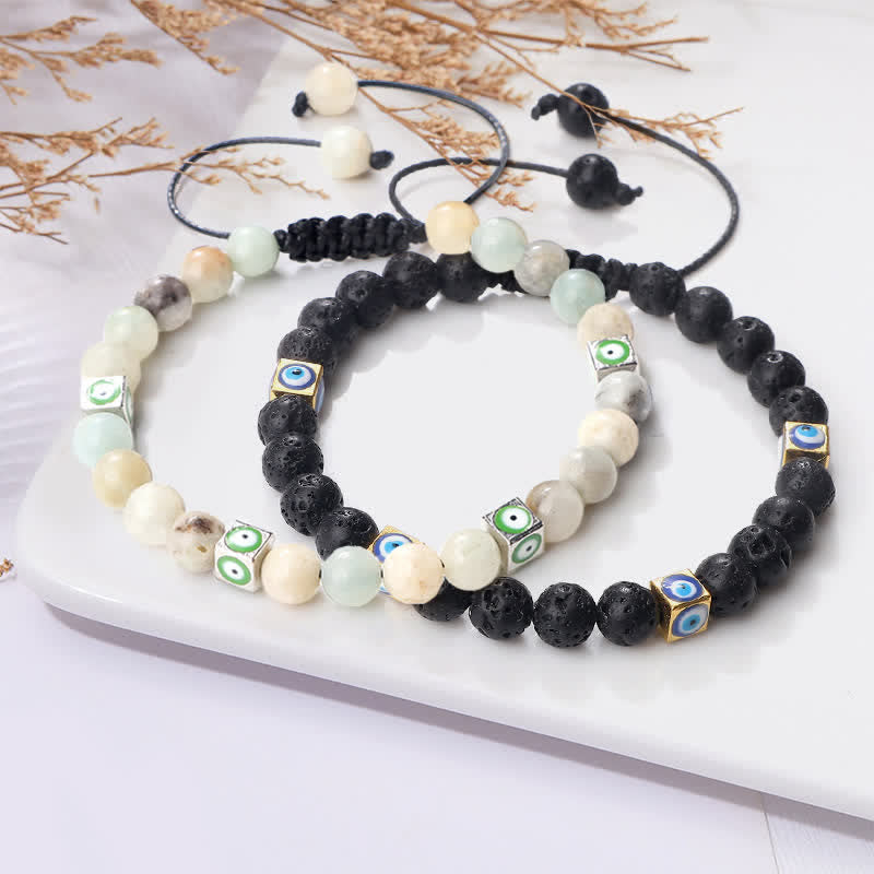 Bracelet tressé en perles de cristal naturel contre le mauvais œil Olivenorma