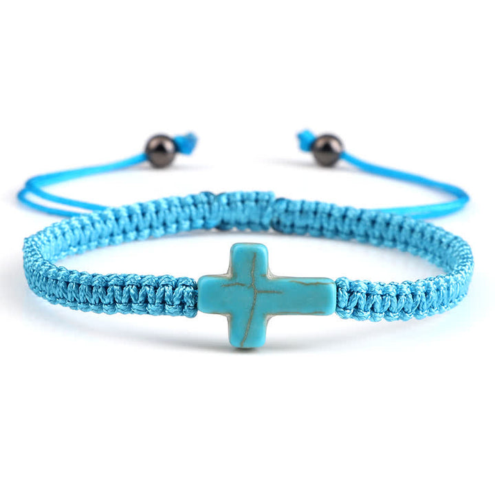 Bracelet tressé avec pendentif en croix turquoise Olivenorma