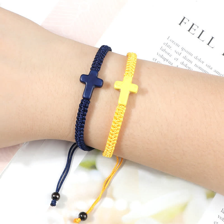 Bracelet tressé avec pendentif en croix turquoise Olivenorma