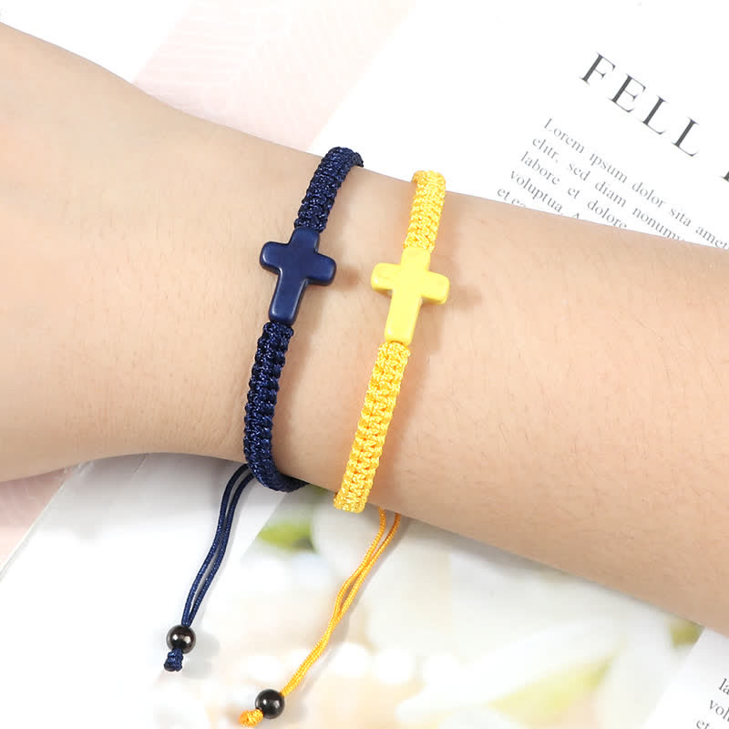 Bracelet tressé avec pendentif en croix turquoise Olivenorma