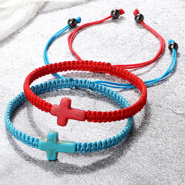 Bracelet tressé avec pendentif en croix turquoise Olivenorma