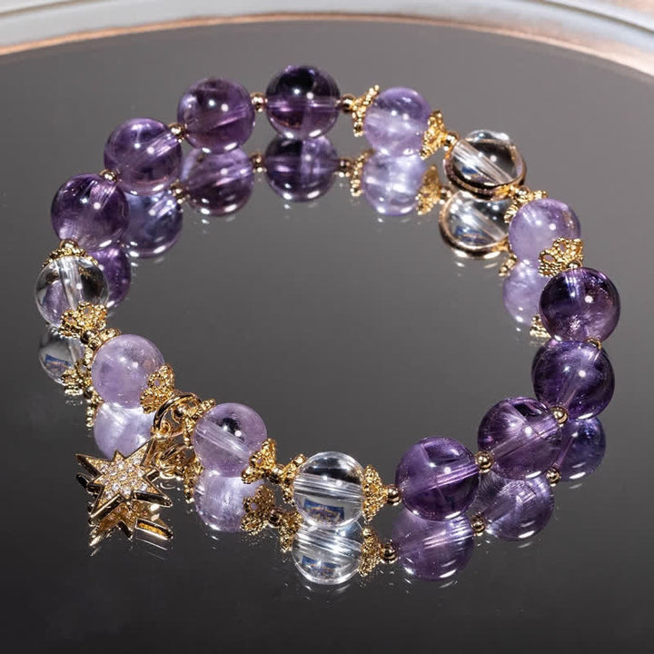 Bracelet pendentif étoile à huit branches en améthyste et lépidolite Olivenorma