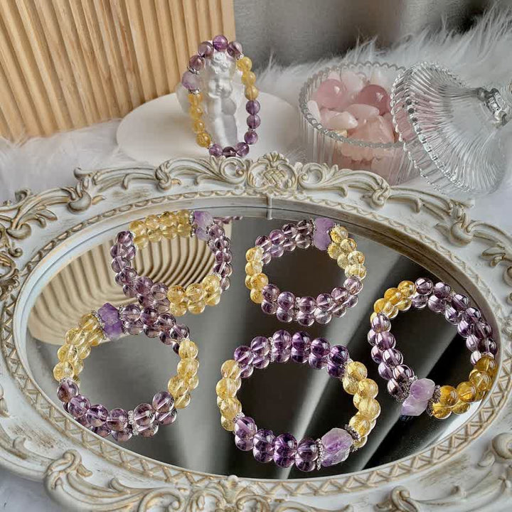 Bracelet à pendentif irrégulier en améthyste naturelle et citrine Olivenorma