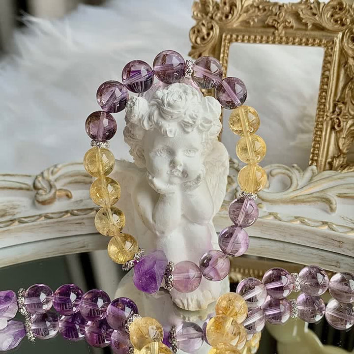 Bracelet à pendentif irrégulier en améthyste naturelle et citrine Olivenorma