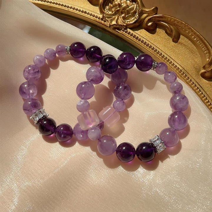 Bracelet en perles d'améthyste et de lépidolite naturelles Olivenorma