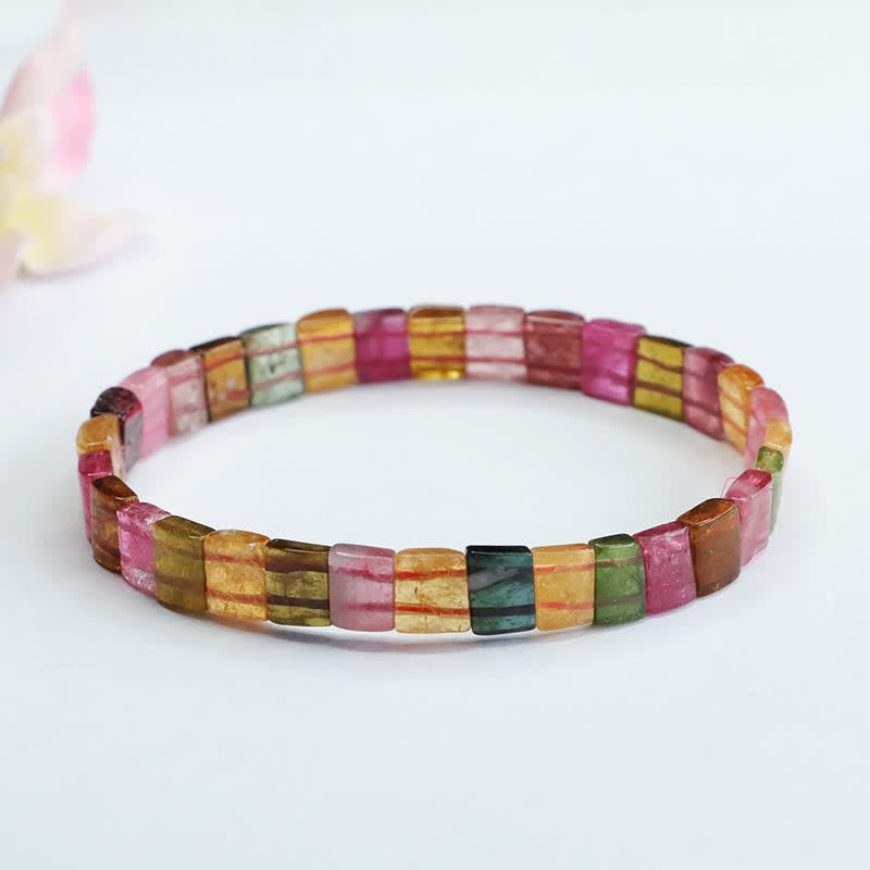 Bracelet de perles carrées en tourmaline naturelle Olivenorma