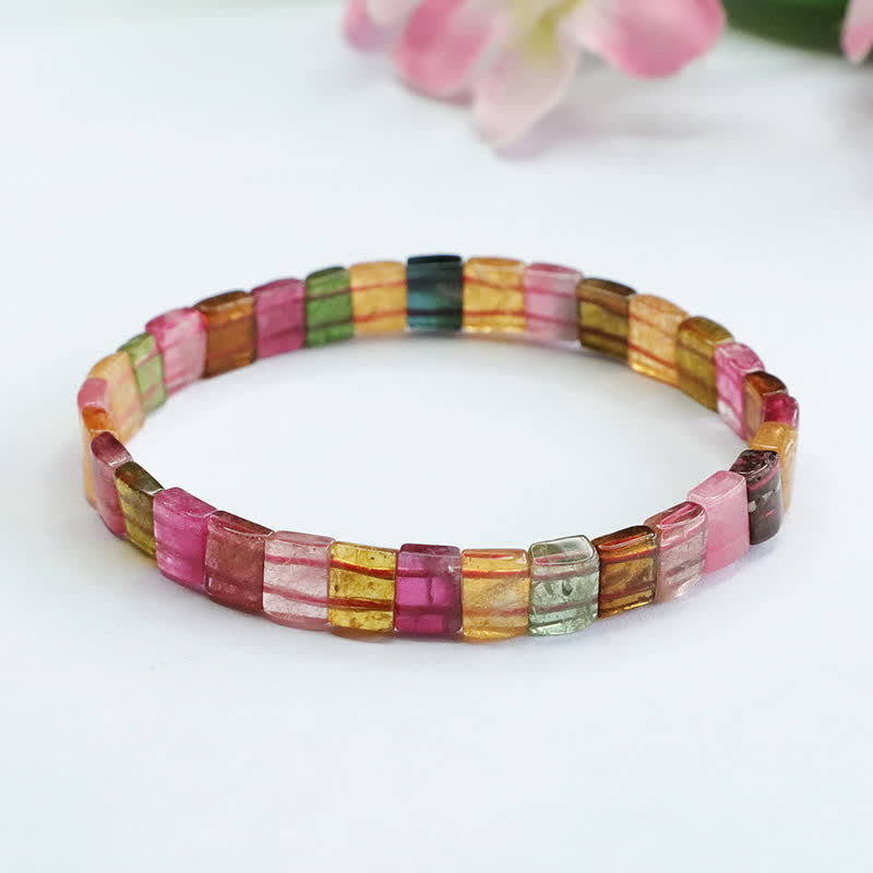 Bracelet de perles carrées en tourmaline naturelle Olivenorma