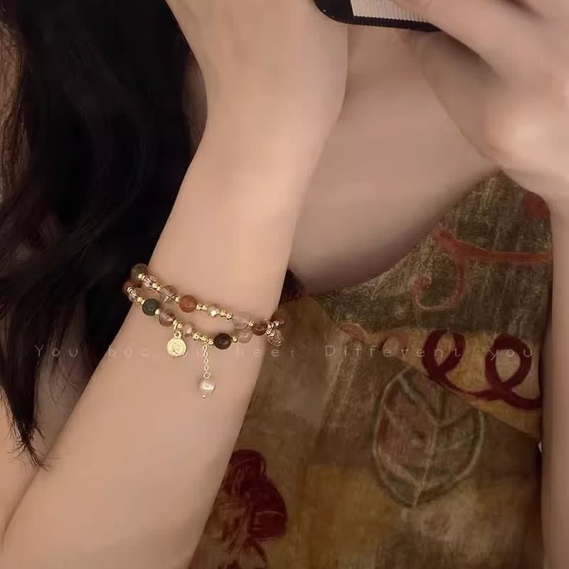 Bracelet double en perles d'eau douce en cristal naturel Olivenorma