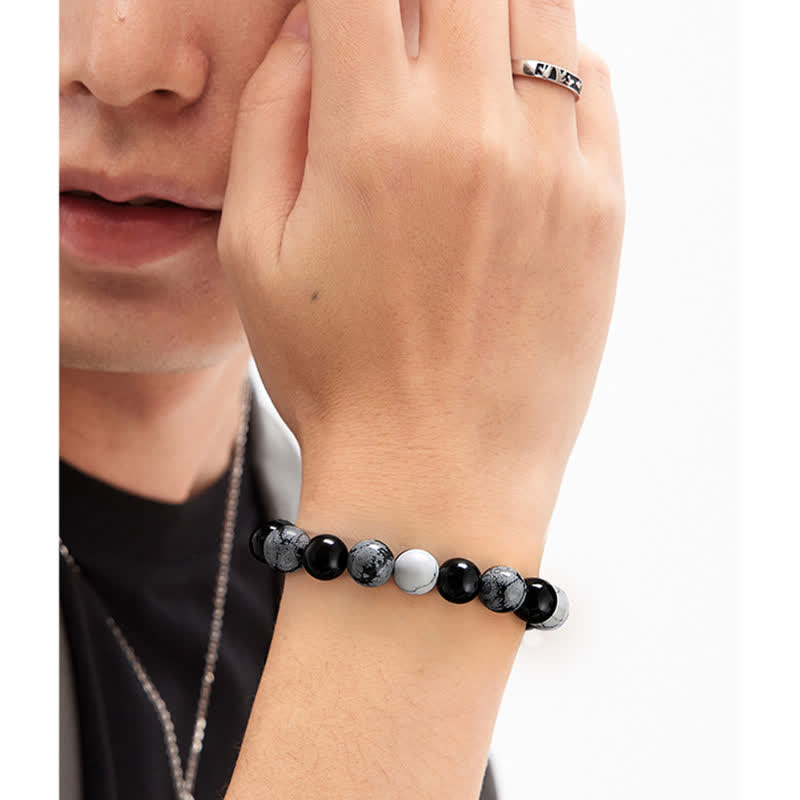 Bracelet en perles turquoise blanches en obsidienne flocon de neige de 10 mm Olivenorma