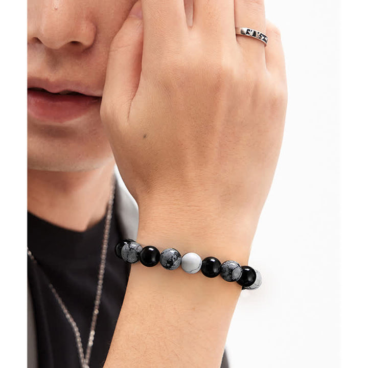 Bracelet en perles turquoise blanches en obsidienne flocon de neige de 10 mm Olivenorma